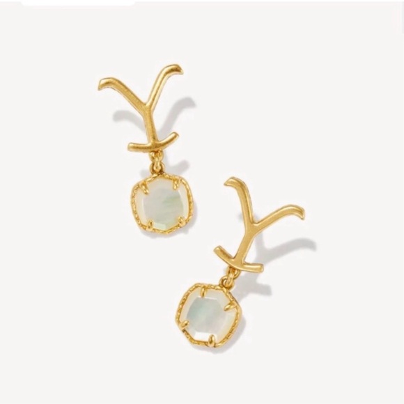 KENDRA SCOTT Yellow Rose Dutton Drop Earrings Gold Tone White Stone